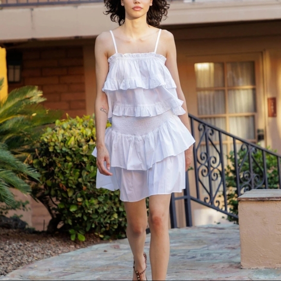 HT360 Collection White Cotton Ruffle 2-Piece Set – Camisole & Tiered Mini Skirt - Picture 3 of 17